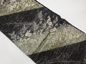 アンティーク　紗　斜め縞に花模様織り出し袋帯（材料）